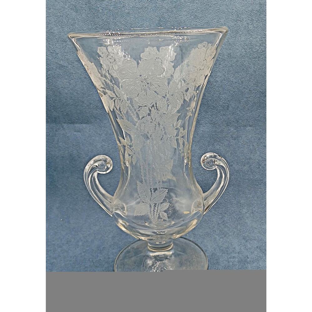 Vintage Dual Handle Fostoria "Midnight Rose" Glass Vase
